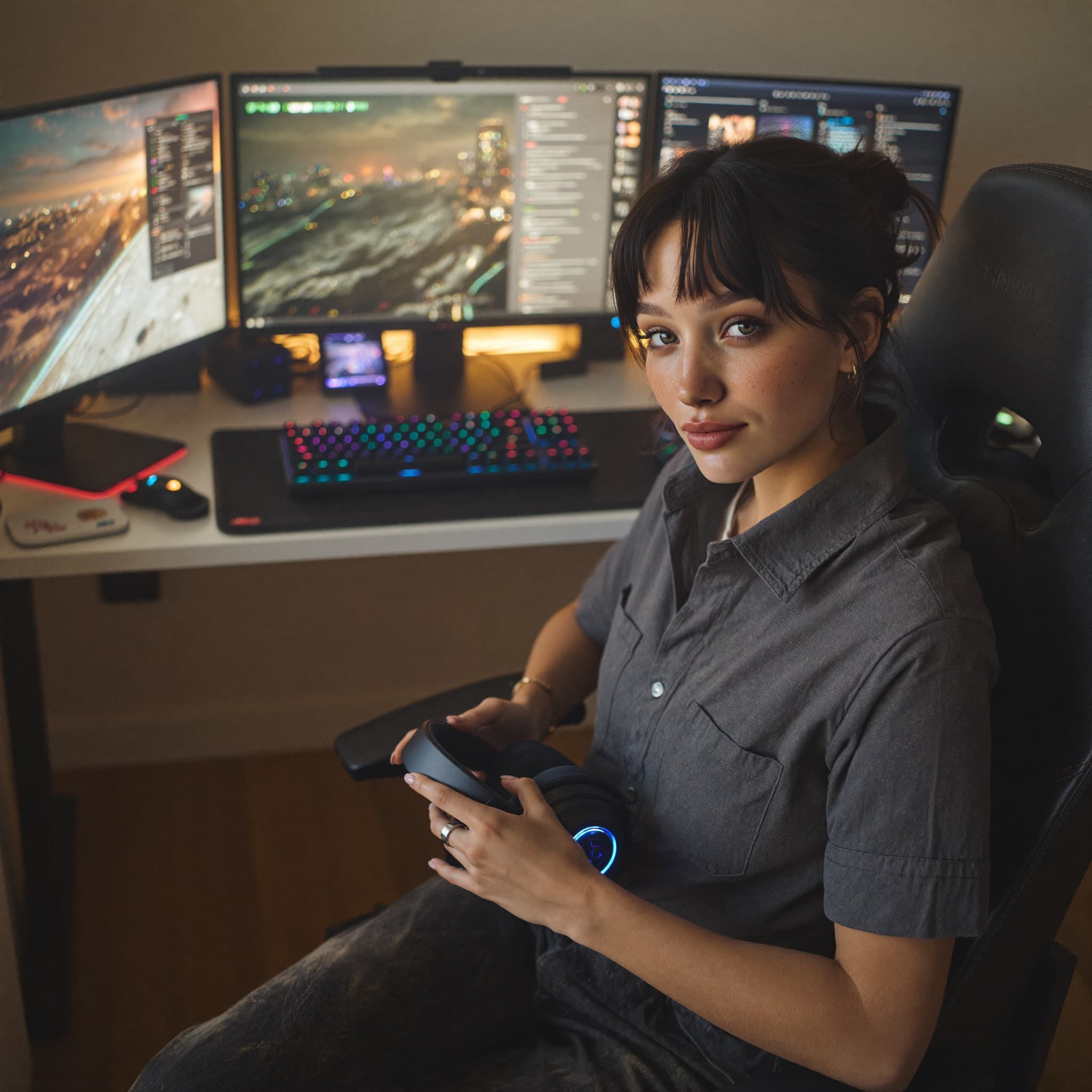 Tara, AI-Creatorin von Quantarah, in einem zweiten Gaming- und Tech-Kontext.